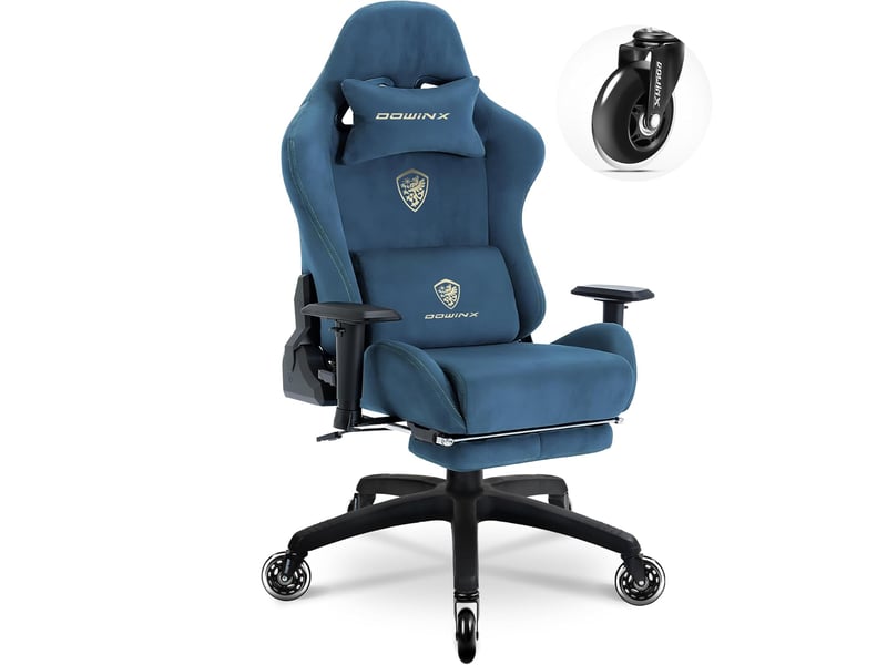  Fauteuil gaming ergonomique – velours – repose-pieds – dossier inclinable jusqu’à 160° – bleu  - Conforama A