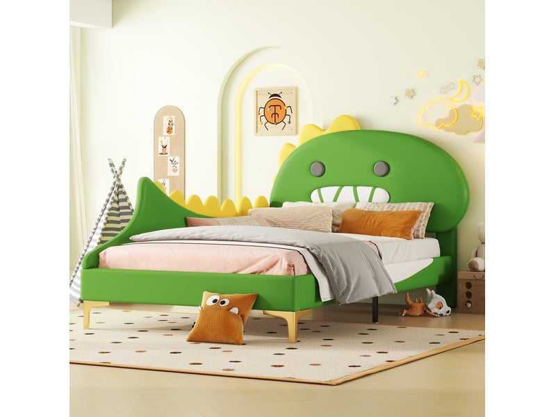  Lit enfant tcqpz 90 x 200 cm forme dinosaure pu vert  - Conforama D
