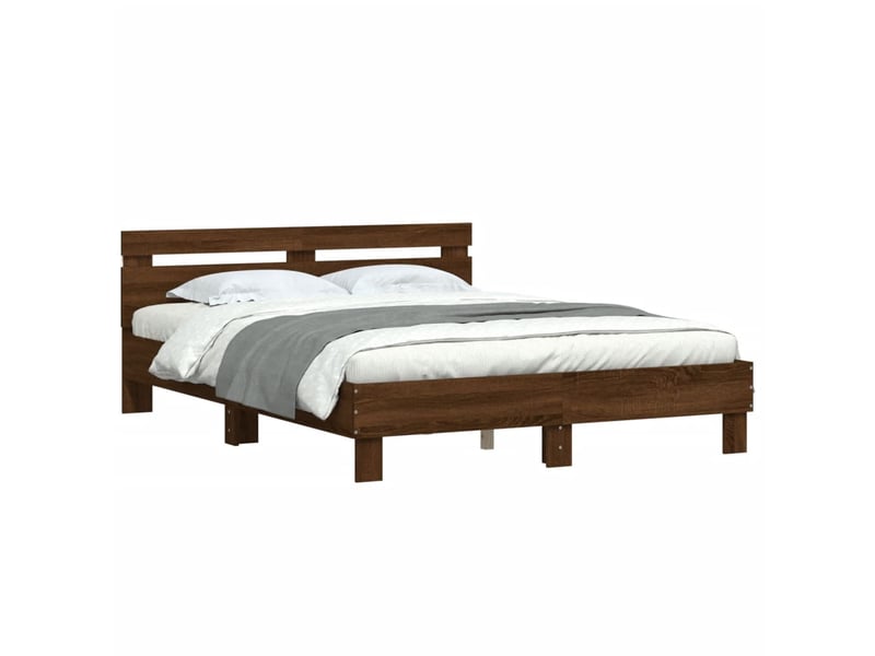 Lit double- lit adulte -  cadre de lit avec led sans matelas chêne marron 150x200 cm  - Conforama B