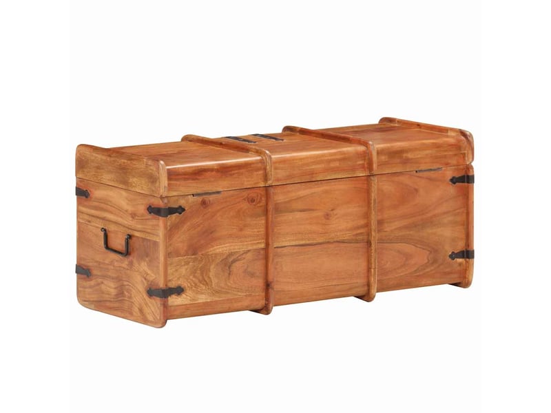  Coffre de rangement 90x40x40 cm bois d'acacia solide shl60236  - Conforama E