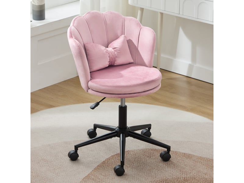 Chaise de bureau pivotante 62x55x73-83cm – avec dossier en forme de pétale et coussin lombaire papillon hauteur réglable – velours - rose  - Conforama B