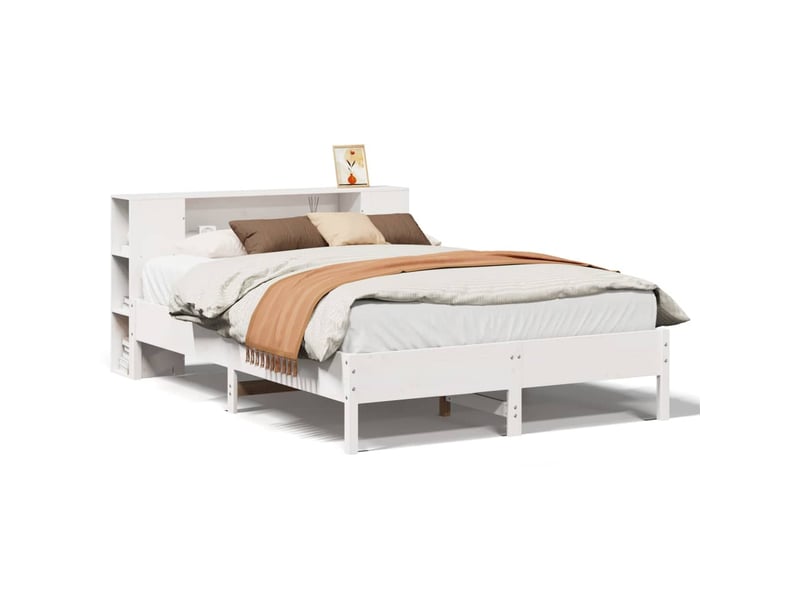  Lit double- lit adulte -  lit bibliothèque sans matelas blanc 150x200 cm bois pin massif  - Conforama A