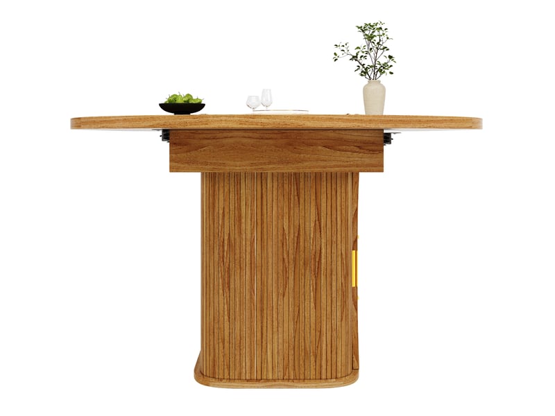 Table à manger extensible 118-158x118x77cm, tiroirs en osier et espace de rangement, aggloméré couleur chêne, cuisine et salon - Conforama A