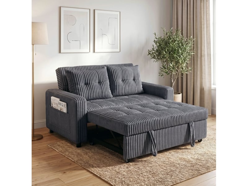  Canapé-lit 2 places 157 x 90 x 91 cm en polyester convertible avec dossier réglable gris foncé chicfurn  - Conforama B