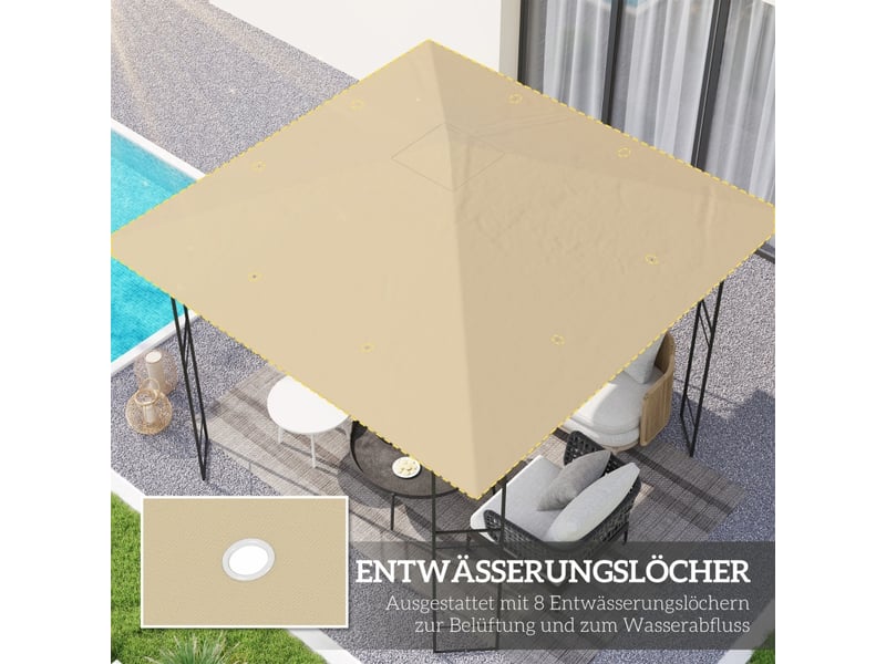  Toit de remplacement pour pavillon - 3x3 m - beige - tissu oxford 370 gm² - résistant à l'eau - upf30+ 298x298x1cm - Conforama D