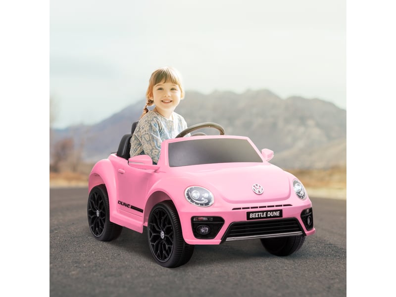 Voiture électrique pour enfants, coccinelle vw, 3-5 kmh, avec télécommande et musique, rose  - Conforama D