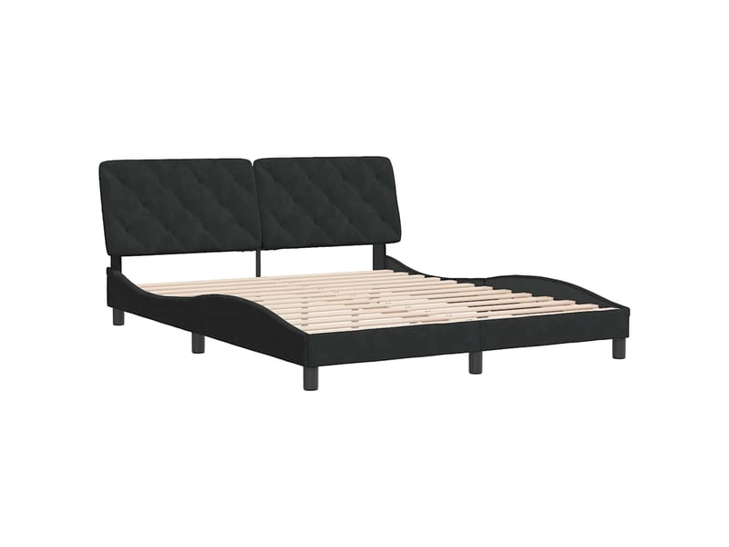 Lit double- lit adulte - cadre de lit sans matelas noir 160x200 cm velours - Conforama B