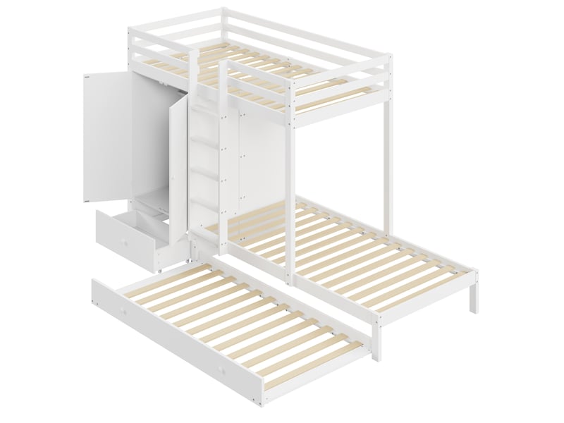  Lit superposé en bois massif avec lit gigogne, armoire et tiroirs. Lit enfant 90x200 blanc multifonction pour gain de place.  - Conforama D