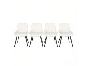 Lot de 4 chaises de salle à manger à dossier incurvé et assise rembourrée en velours blanc et métal noir