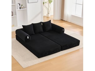 Canapé droit compressé convertible <strong>HAVRYA</strong> <strong></strong> 3 places Velours côtelé noir