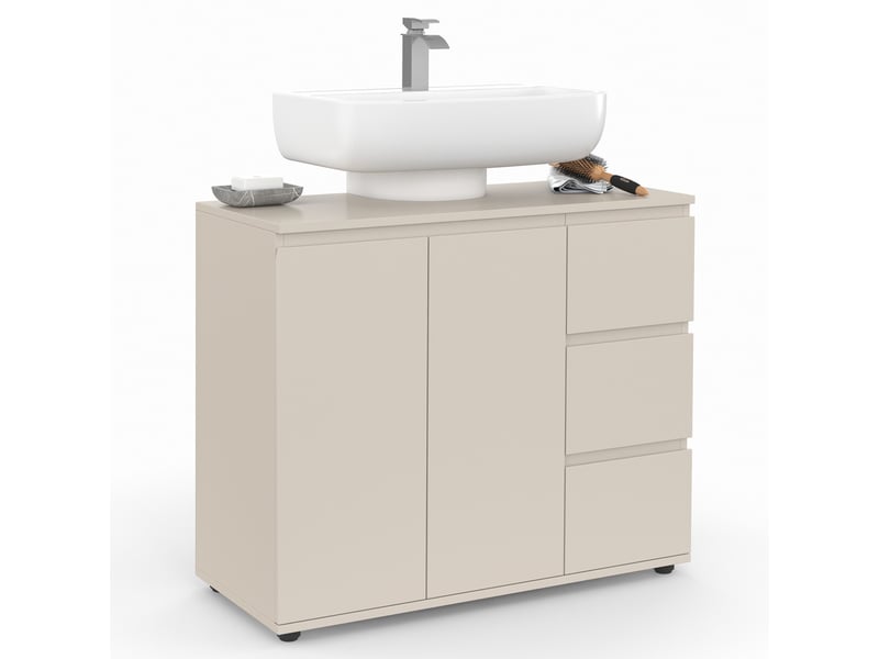  Meuble sous lavabo salle de bain tomi avec placard et 3 tiroirs beige  - Conforama A