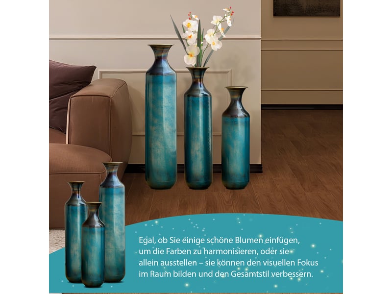  Vase décorative en métal 3 tailles bleu-vert patiné evryae  - Conforama D