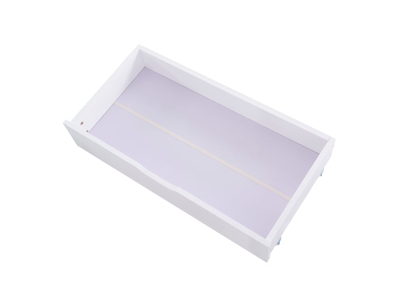 Lit cabane 1 place 90x200 cm en bois massif, lit enfant avec tableau, 2 tiroirs et barrières, sans matelas, blanc  - Conforama E