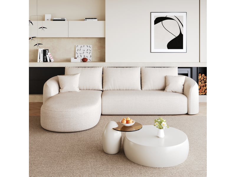  Canapé d'angle modenvie modulable 266 x 168 x 85 cm 4 places sans montage tissu chenille blanc  - Conforama B