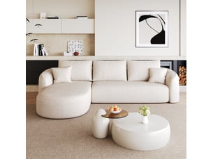 Canapé d'angle compressé gauche fixe MODENVIE 4 places Tissu blanc