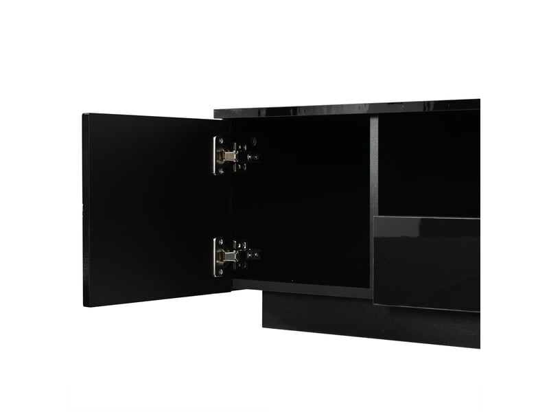  Table basse avec 2 portes, tiroir et niche pour salon en mdf 100×50×35,5 cm noir et doré  - Conforama D