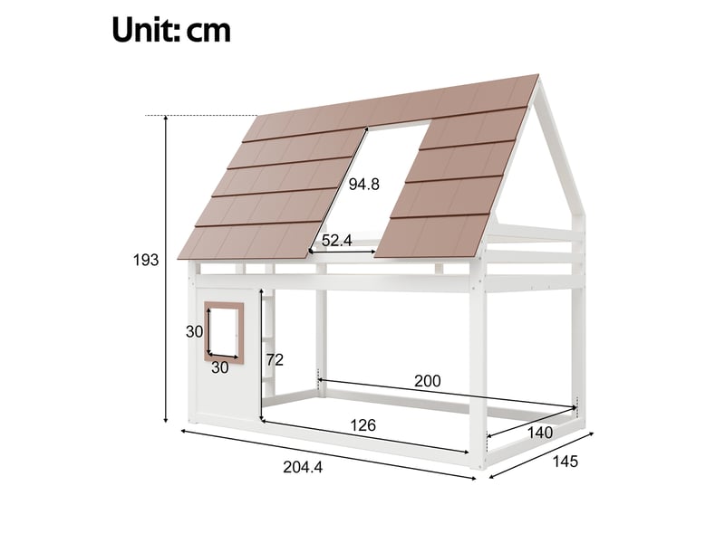  Lit superposé enfant 140×200 cm avec toit et échelle - okmyhome- sans matelas, pin et mdf blanc marron  - Conforama D