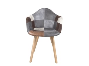 Lot de 2 chaises scandinaves neda avec accoudoirs en tissu patchwork marron et pieds en bois clair