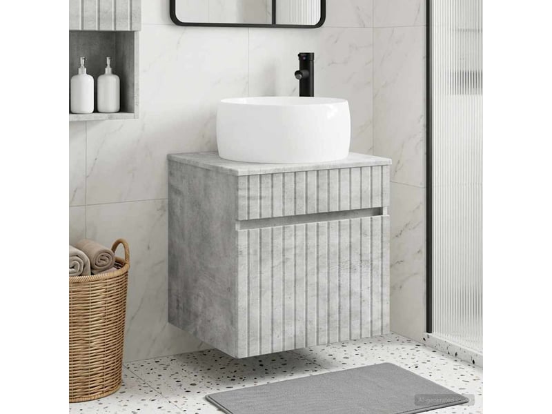  Meuble de lavabo mural, rangement salle de bain gris béton 49x44.5x66 cm  - Conforama B