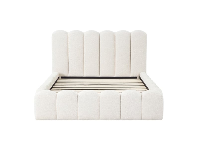  Lit double en tissu bouclette beige 140x190 cm rita ZX1359-140-BEI - Conforama A