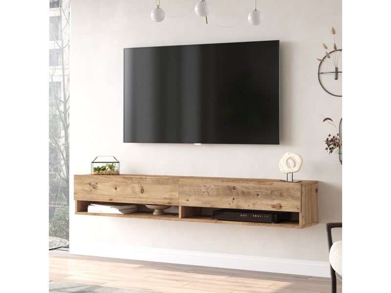  Meuble tv laitila à 2 portes 29,5 x 180 x 31,5 cm effet chêne rustique [en.casa] Laitila - Conforama A