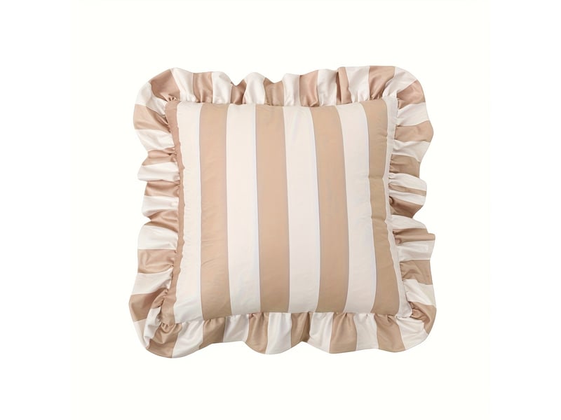 Housse de coussin carrée tendance – bordure à volants, motif rayé – design élégant et décoratif – parfait pour canapé, chambre et sofa – fermeture pratique-style 4 - Conforama A