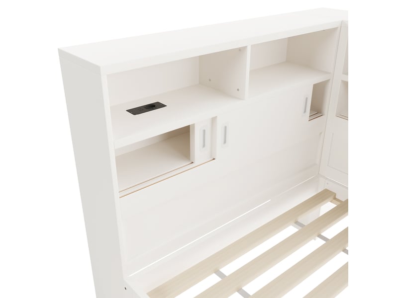 Lit gigogne 90x200 avec rangement et port usb, lit enfant blanc en bois massif  - Conforama E