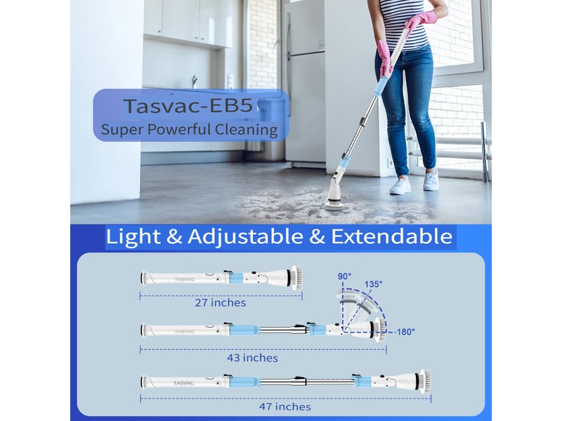  Brosse de nettoyage électrique sans fil 450 trmin avec 5 têtes interchangeables et manche télescopique  - Conforama E
