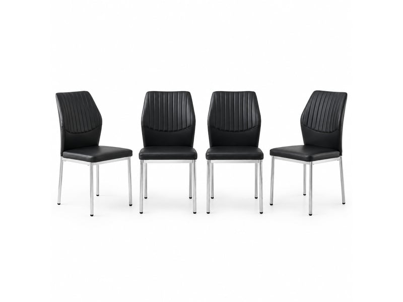  Lot de 4 chaises de salle à manger 43x42,6x93 cm, dossier rainuré et ergonomique, hydrofuge antitache, pu, noir+argenté  - Conforama A