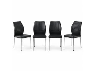 Lot de 4 chaises de salle à manger 43x42,6x93 cm, dossier rainuré et ergonomique, hydrofuge antitache, pu, noir+argenté
