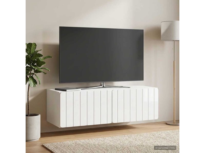  Meuble tv - banc tv - meuble de rangement mural 98 x 41 x 30 cm blanc brillant  - Conforama B