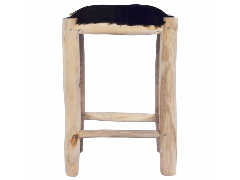  Tabouret de bar, chaise de bar cuir de chèvre véritable et bois de teck massif  - Conforama A