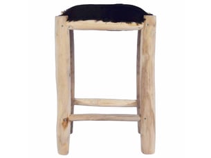 Tabouret de bar, chaise de bar cuir de chèvre véritable et bois de teck massif