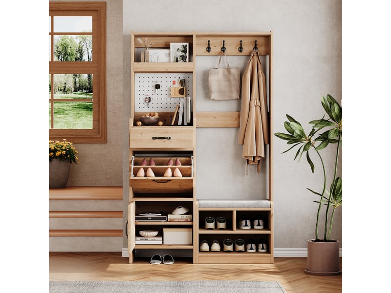  Portemanteau avec banc et rangement 108.5 x 180 cm en panneau de particules  - Conforama B