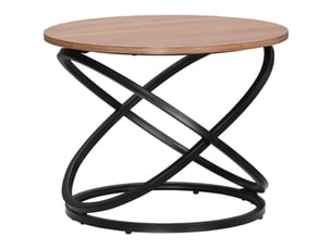 Table basse ronde style industriel en métal noir avec plateau en bois de diamètre 60 cm et hauteur 46 cm