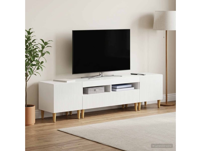  Ensemble de 3 meubles tv - banc tv - meuble de rangement led arnhem 3 pcs blanc brillant  - Conforama B