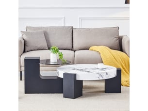 Table d'appoint rond 61×61×30 cm, mdf et verre, noir et blanc