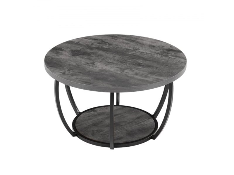  Table basse ronde, table de salon en bois à 2 niveaux, meuble de rangement plateau de 80,5 cm, avec rangement ouvert, structure métallique robuste et minimaliste, pour bureau salon, gris  - Conforama E