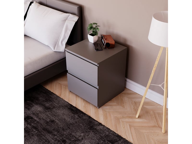  Table de chevet Denver, commode de nuit, chambre, rangement, grand, 2 tiroirs, Gris 3331836 - Conforama W