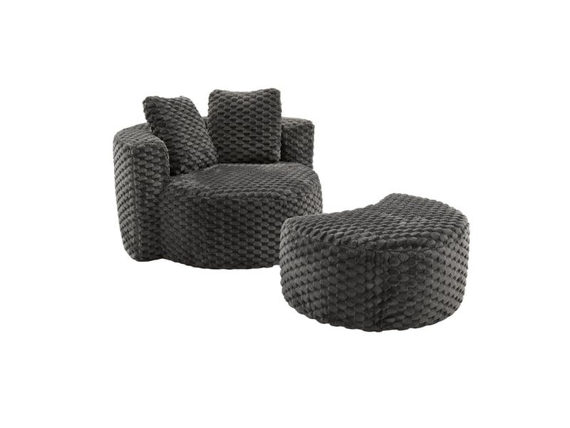  Fauteuil avec pouf en tissu, assise confortable et structure stable, sans montage, gris foncé  - Conforama A