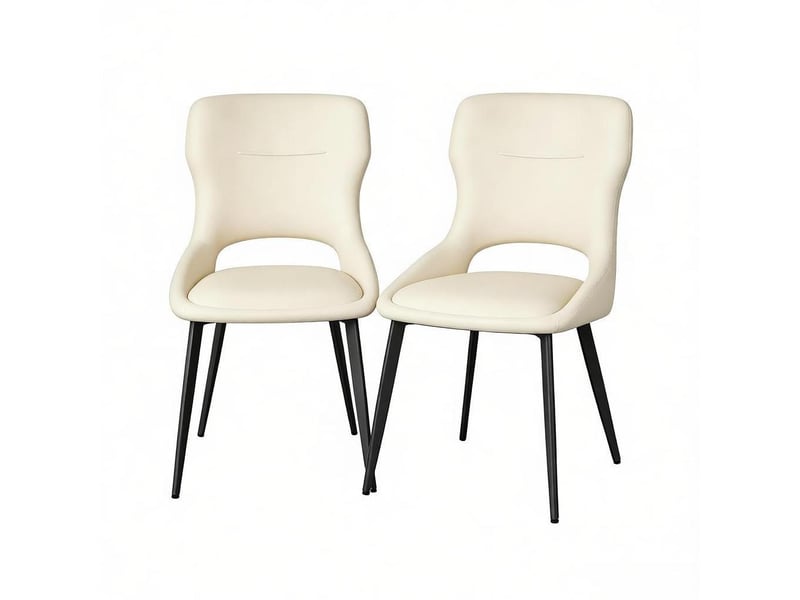  Lot de 2 chaises de salle à manger en chenille beige avec structure en métal  - Conforama A