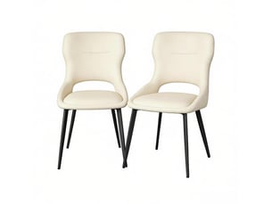 Lot de 2 chaises de salle à manger en chenille beige avec structure en métal