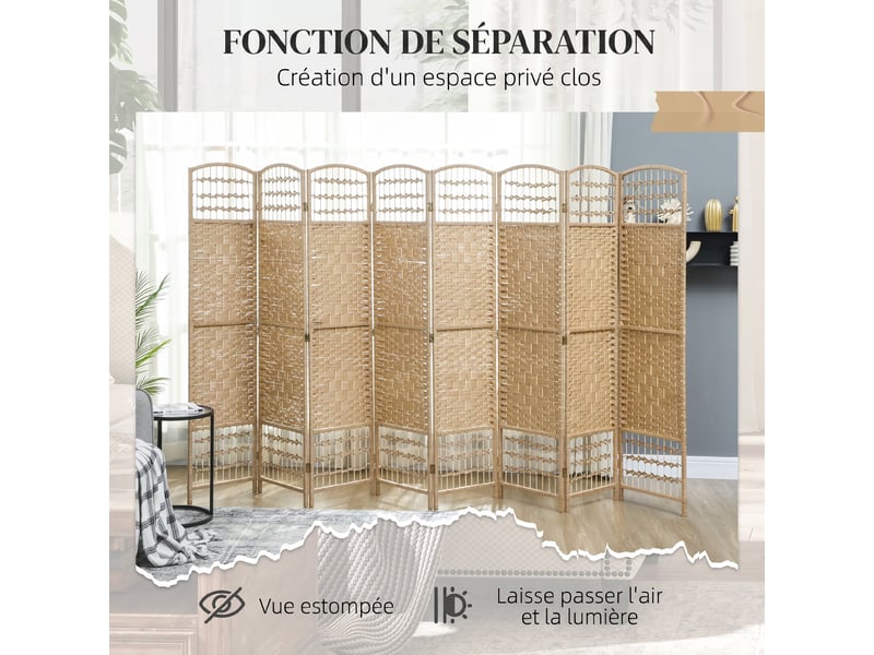 Paravent intérieur en bois séparateur de pièce cloison pliable 8 panneaux bois naturel 320 x 170 cm  - Conforama W