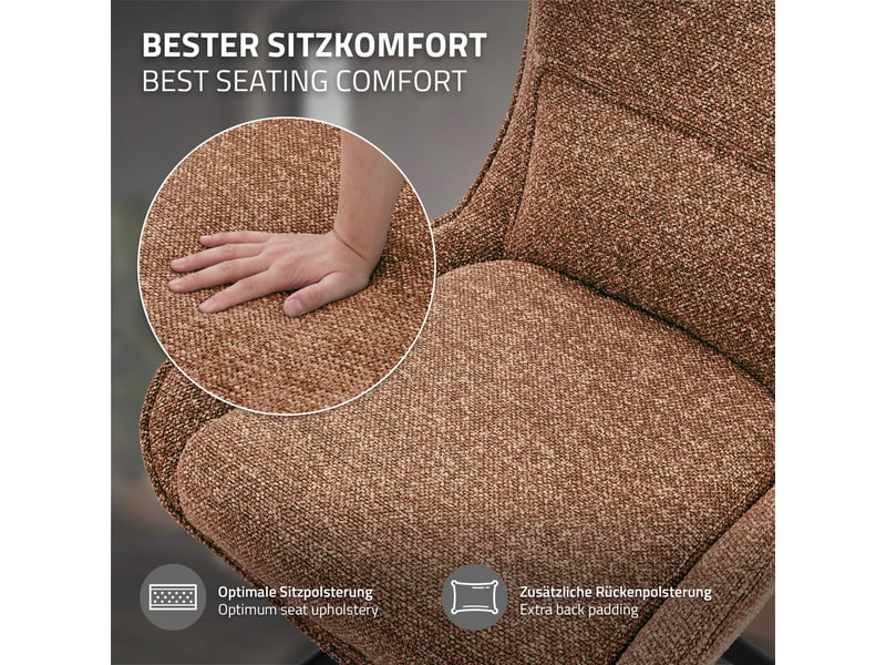 Ml-design chaise salle à manger pivotante à 360° en tissu bouclette rouge, piètement étoile en acier robuste, coussin lombaire intégré, siège rembourré confortable pour salon et cuisine, max 120 kg  - Conforama D