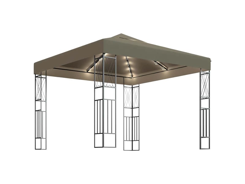  Tonnelle avec guirlande lumineuse à led 3x3 m taupe tissu cf62468  - Conforama A