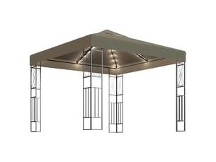 Tonnelle avec guirlande lumineuse à led 3x3 m taupe tissu cf62468