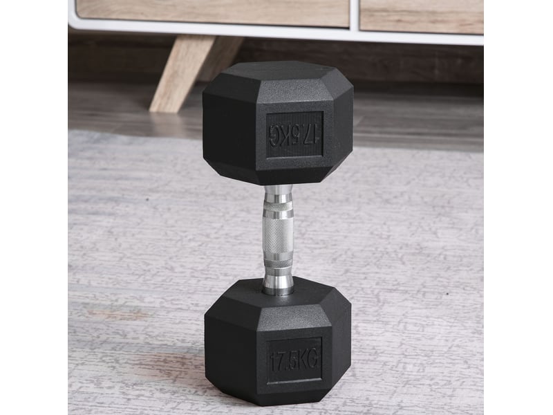 Haltère hexagonal 17,5 kg en fonte noire avec poignée moletée pour entraînement de force polyvalent - Conforama B