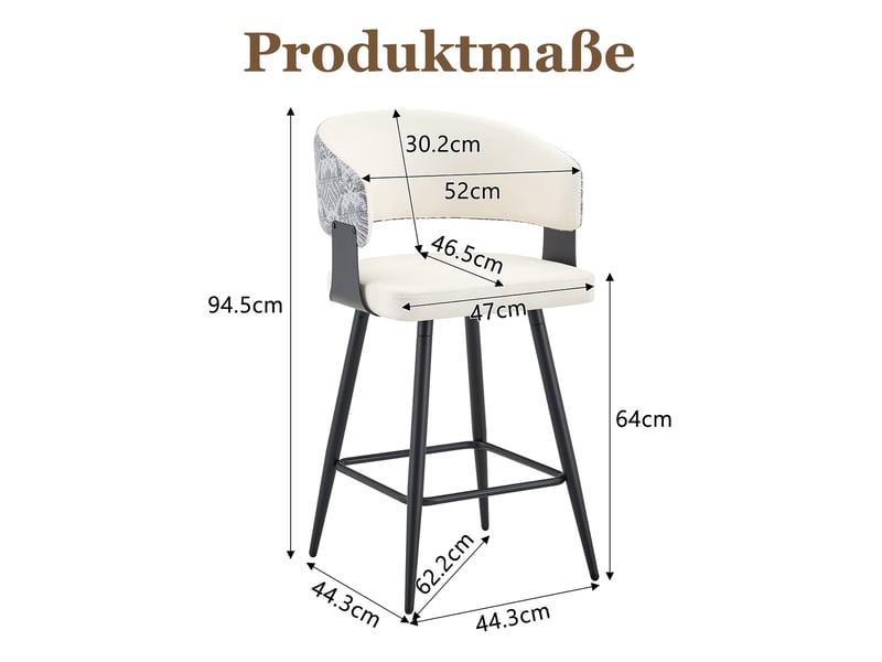  Lot de 2 tabourets de bar avec dossier ergonomique et repose-pieds, en pu et métal, blanc  - Conforama D