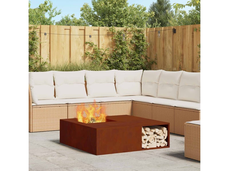 Brasero exterieur, foyer de cheminée rouillé 100x100x30 cm acier patiné - Conforama B