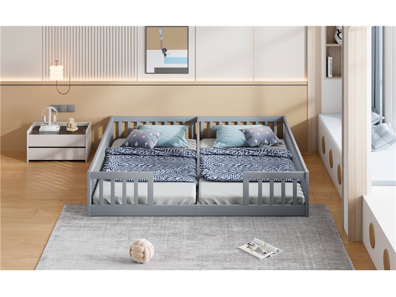  Lit enfant avec barrières minimaliste en pin gris, 90x200 cm, idéal pour deux enfants  - Conforama B